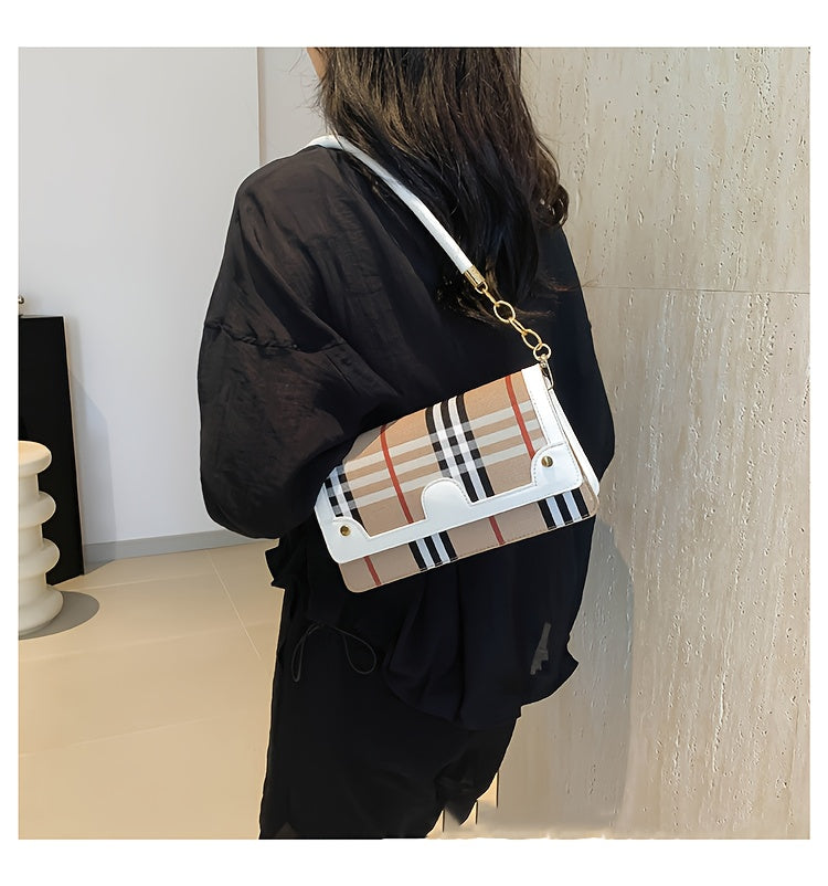 Chic Striped Crossbody Bag For Women - Waterproof Pu Leather With Detachable Strap, Magnetic Closure Crossbody Bags For Women Leather Handbags For Women
