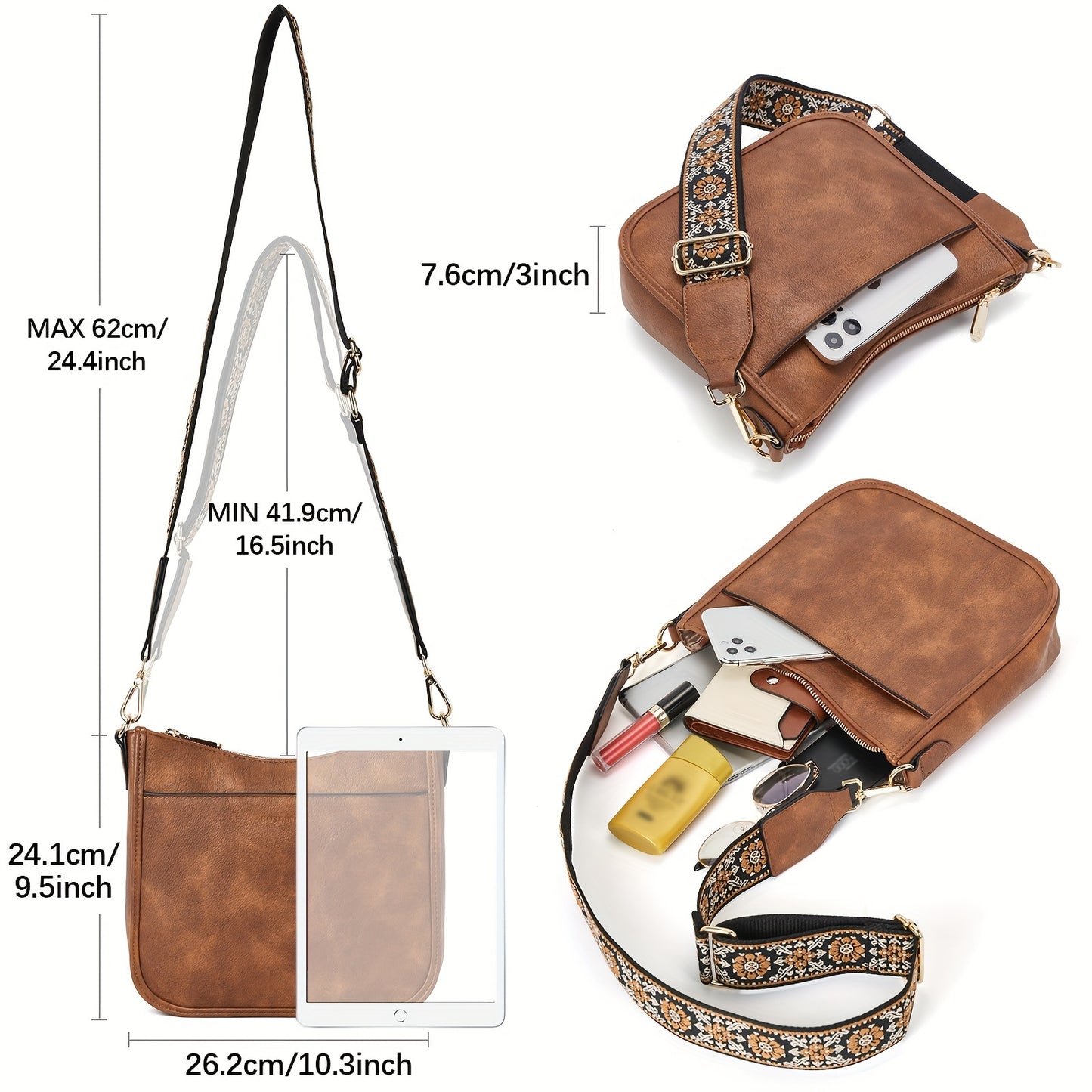 Crossbody Bags For Women, Trendy Vegan Leather Hobo Purses, Shoulder Handbags With Wide Shoulder Strap