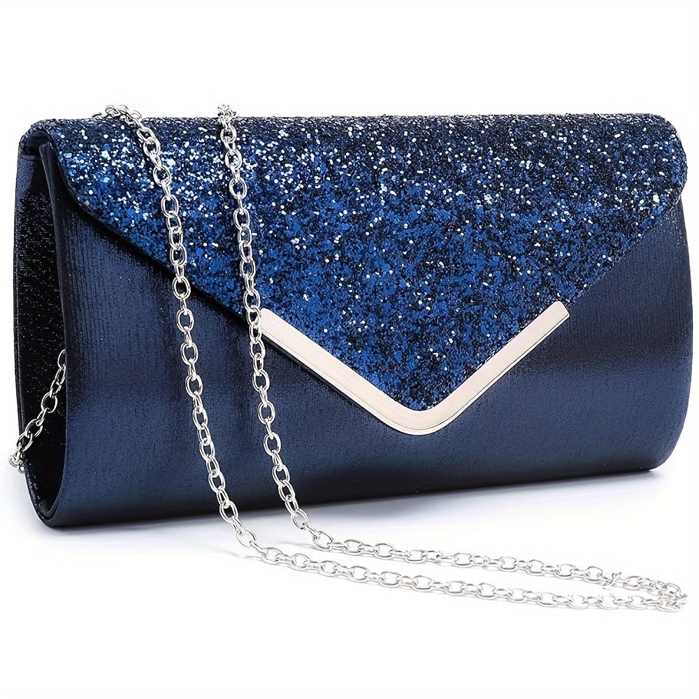 Bosoner Women Evening Bags Formal Clutch Purses For Wedding Party Handbags With Shoulder Strap And Glitter Flap