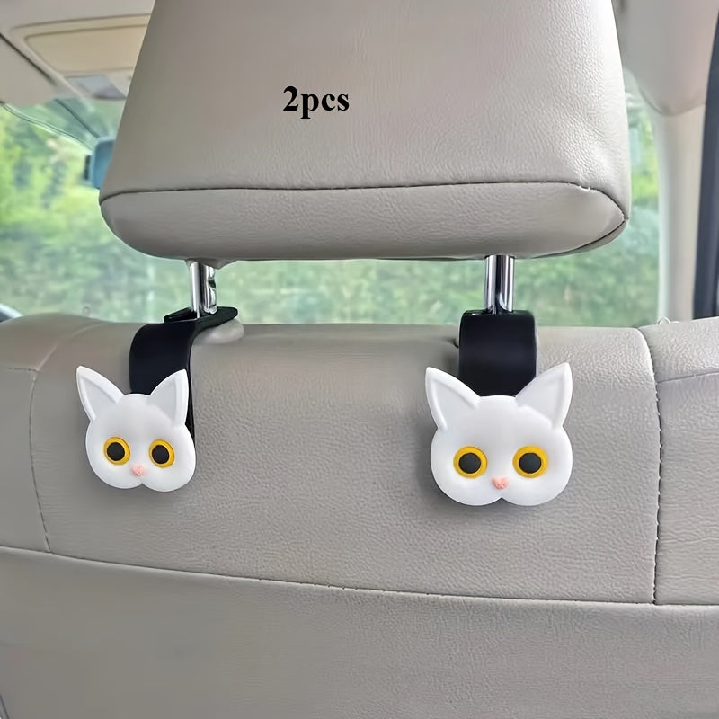 Cute 3D Cartoon Cat Car Headrest Hook - Vehicle Organizer for Handbags, Purses & Coats