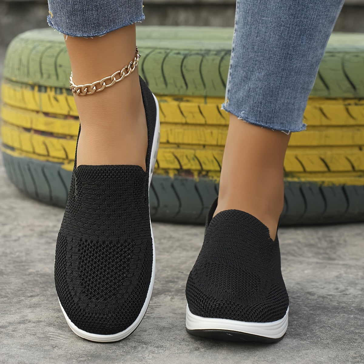 Women's Breathable Knitted Sports Shoes, Casual Women's Shoes, New Style Thick Sole Heightening Women's Small Fragrance Wind Single Shoes