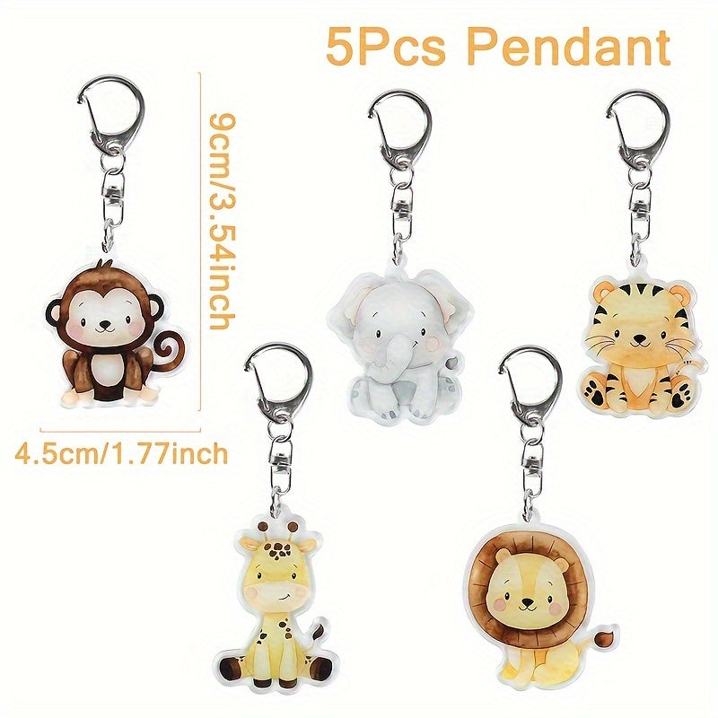 Animal Keychain Set - 5Pcs Cartoon Acrylic Key Rings, Cute Animal Charms for Handbags, Backpacks, Wedding, Birthday Favors - Plastic Keychain Accessories with Various Animal Designs for General Use