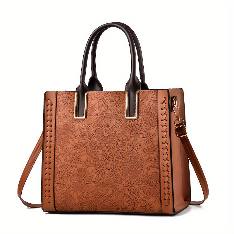 2024 Stylish Multi-Pocket Premium Embossed PU Leather Tote Handbag - Women Handbags & Wallets with 2-Way Carry, Fashionable Shopping and Business Bag for Ladies, Ideal for Work and Daily Use