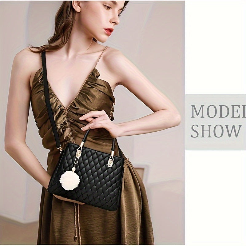 Womens Handbags Purses Top-handle Totes Satchel Shoulder Bag For Ladies With Pompon