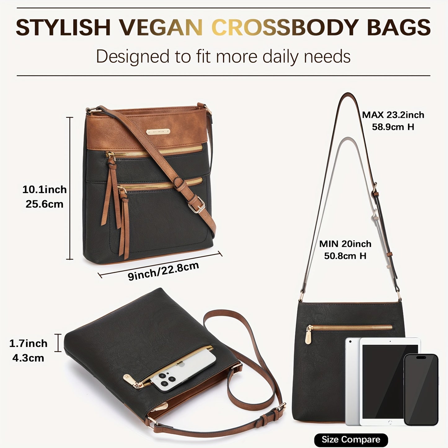Crossbody Bags Purses for Women Stylish Soft Leather Shoulder Handbags with Long Adjustable Strap Zipper Pocket Medium