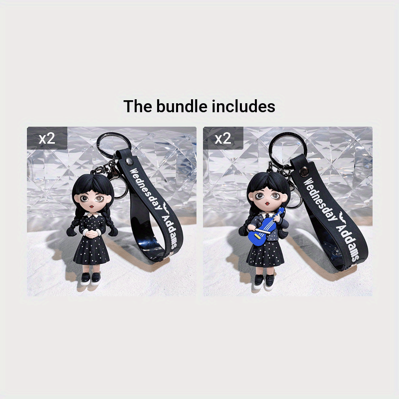 Wednesday Addams-Inspired Keychain, Doll Figure Accessory, Black With Polka Dots, Durable PVC Material, Perfect For Handbags And Party