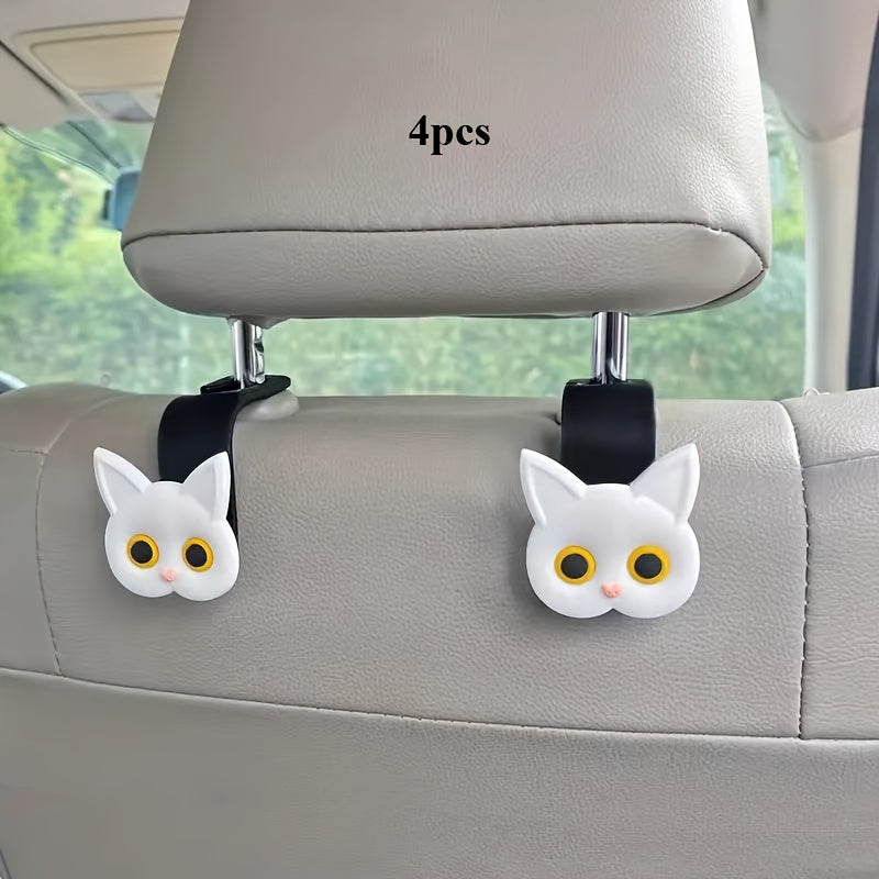 Cute 3D Cartoon Cat Car Headrest Hook - Vehicle Organizer for Handbags, Purses & Coats