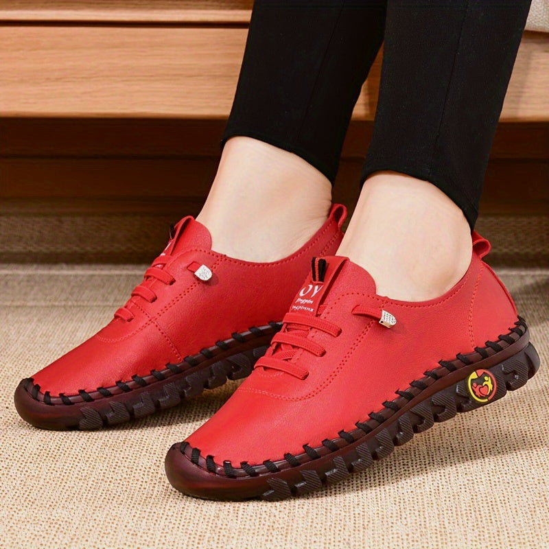 Women's Beige & Burgundy Round-Toe Casual Shoes - All-Season Synthetic Cover-like Upper with Cushioned PVC Sole, Round-Toe Walking Shoes for Square Dance, Dance Practice, Daily Wear - Comfortable Dress Footwear (Hand Washable