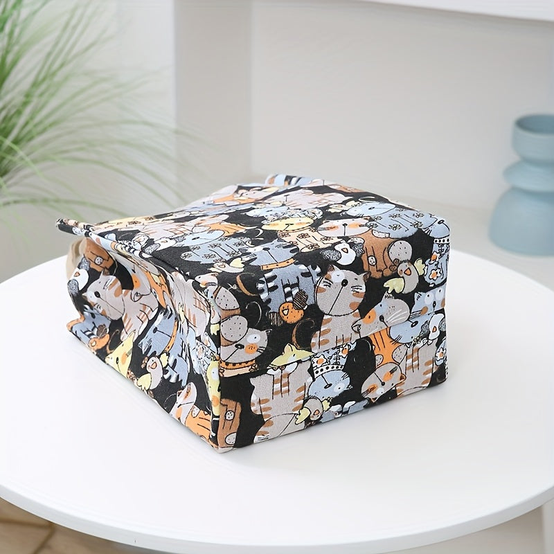 Cartoon Canvas Handbags, Cat Print Lunch Box Bag, Portable Storage Handbags For Work School