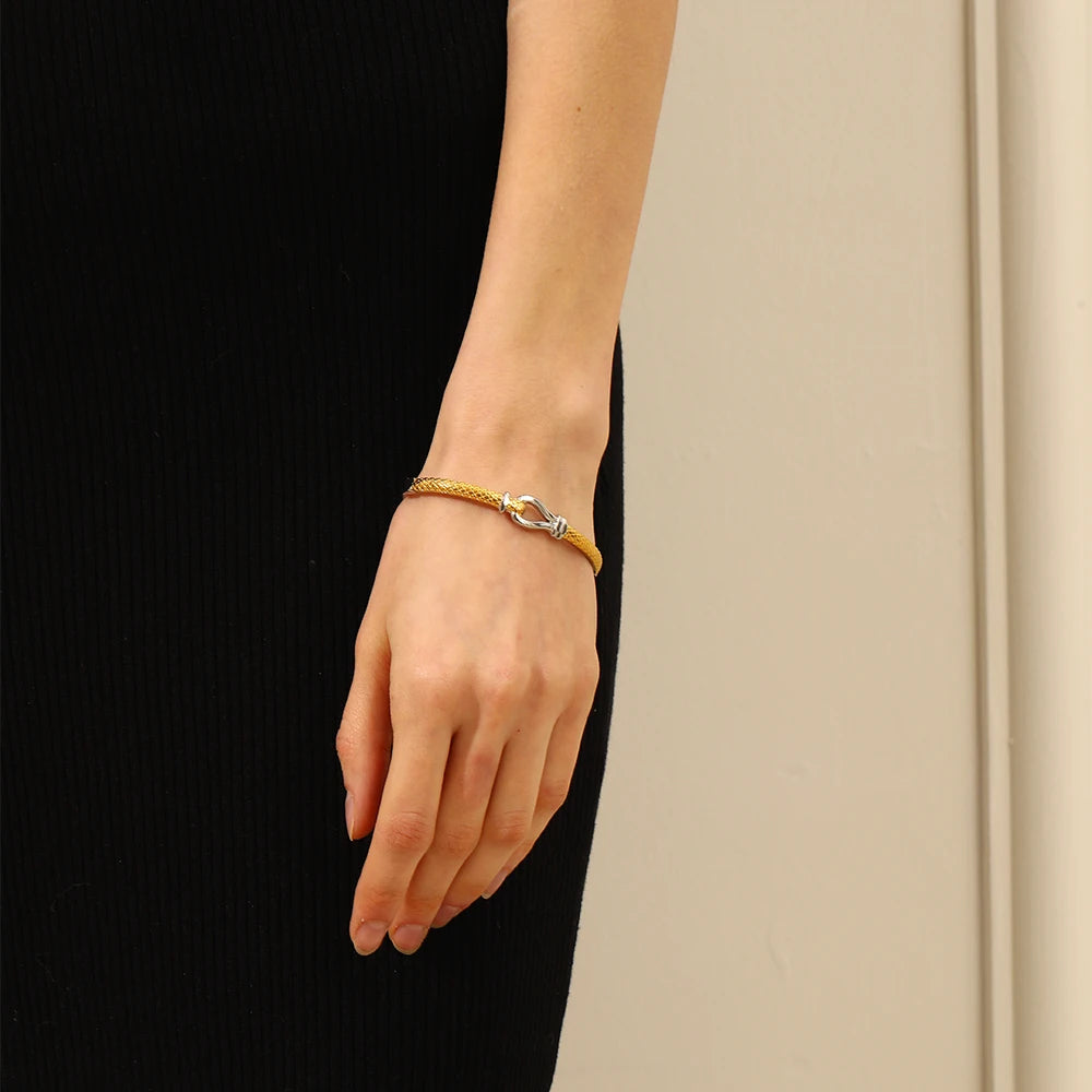 E.B.belle New Design Double Color Lines knot Bangles 18K Gold Plated Stainless Steel Waterproof Fashion Women Statement Jewelry