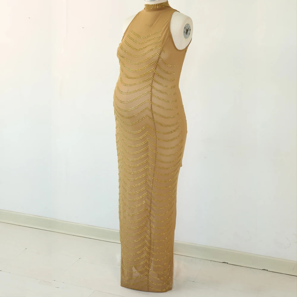 Maternity Gown For Party Sexy Shiny Goddess Bodysuit  Hot Rhinestone  For Photo Shoot Props  Plus Size Senior Pregnant