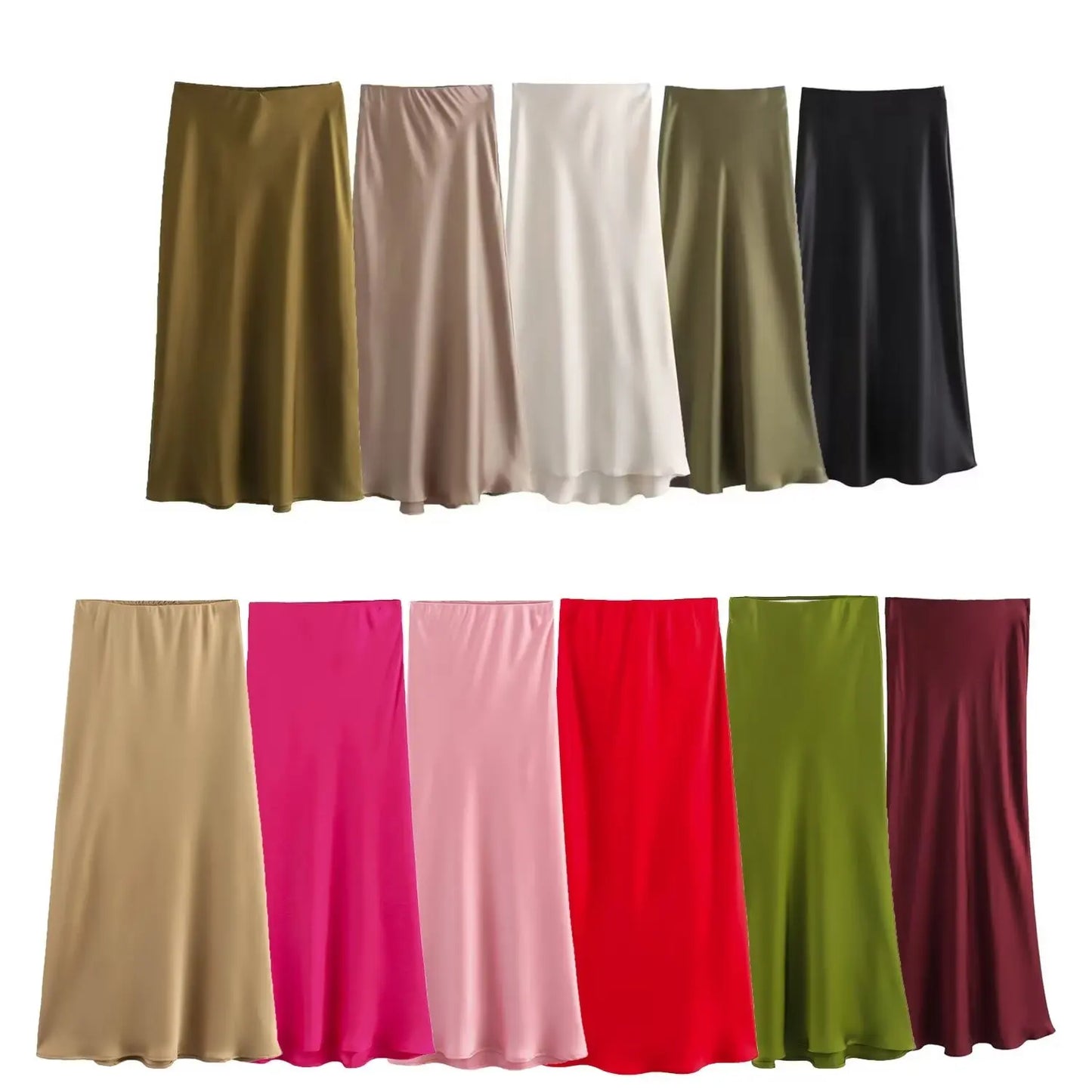 HH Skirts For Women 2024 Summer Solid Satin Sheath Long Skirt Female Show Curve Beach Outfits For Woman Mermaid Skirts