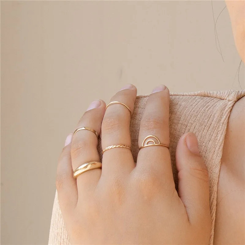 Rainbow Ring14K gold filled Knuckle Ring Boho Gold Jewelry Anillos Mujer Minimalistic Stacking Bohemian Ring for Women