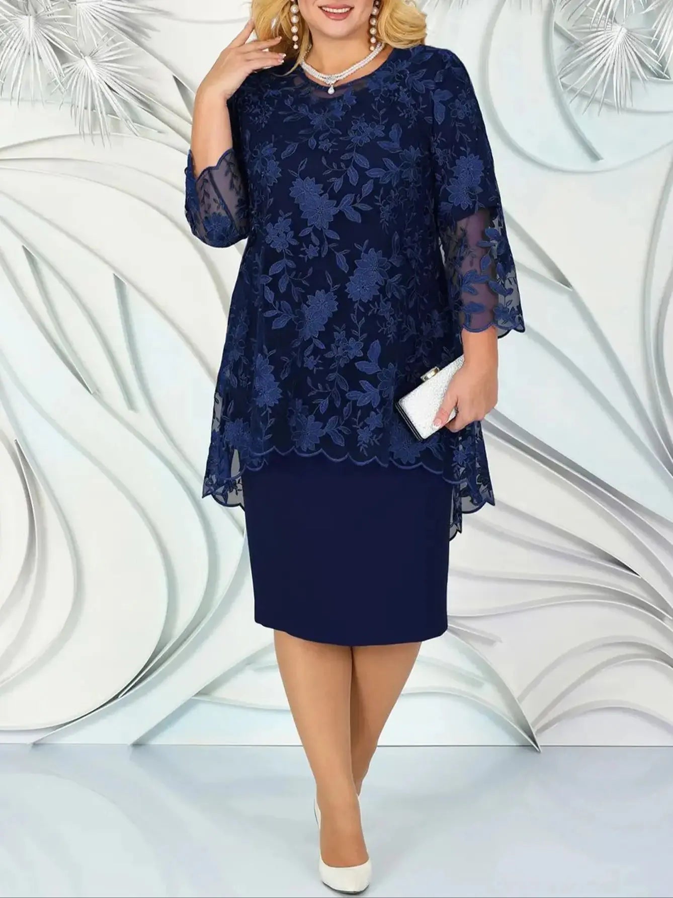 Plus Size Dresses Woman Two-piece Embroidery Floral Elegant Beautiful Party Dress for Formal Occasions Women's Dresses