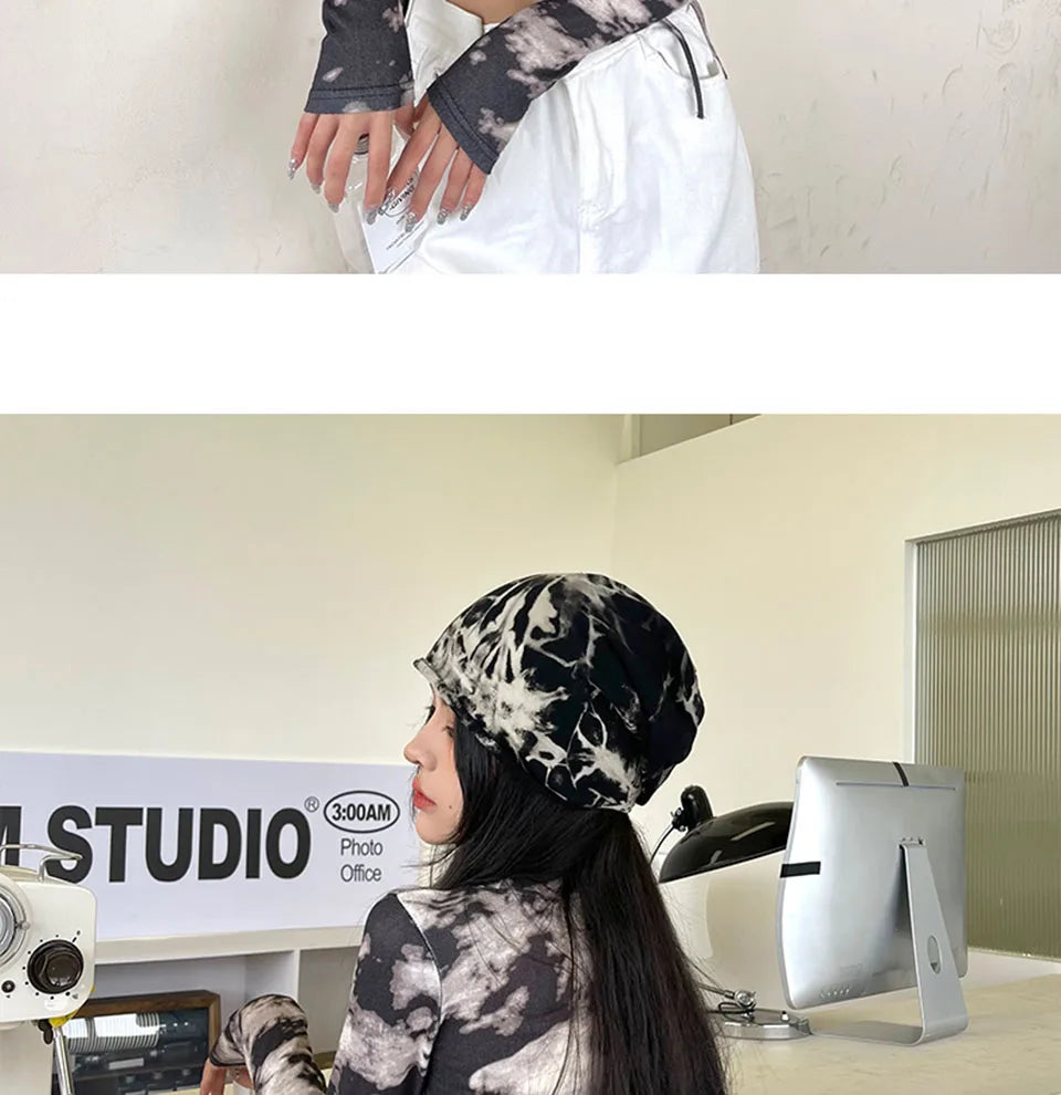 2021 Winter Hats for Women Beanies Tie-dyed cotton pullover cap Cool Hat Girls Autumn Female Beanie Warm Bonnet Cap Wholesale