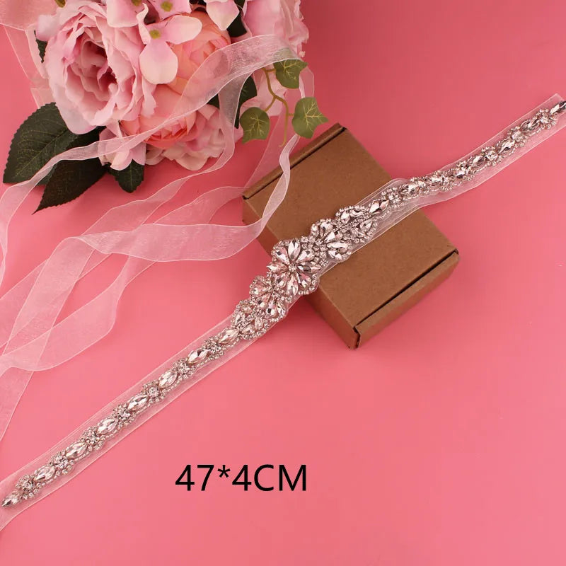 Crystal bridal belt with ribbons, handmade silver wedding belt, cookie patient belt for wedding evening dresses