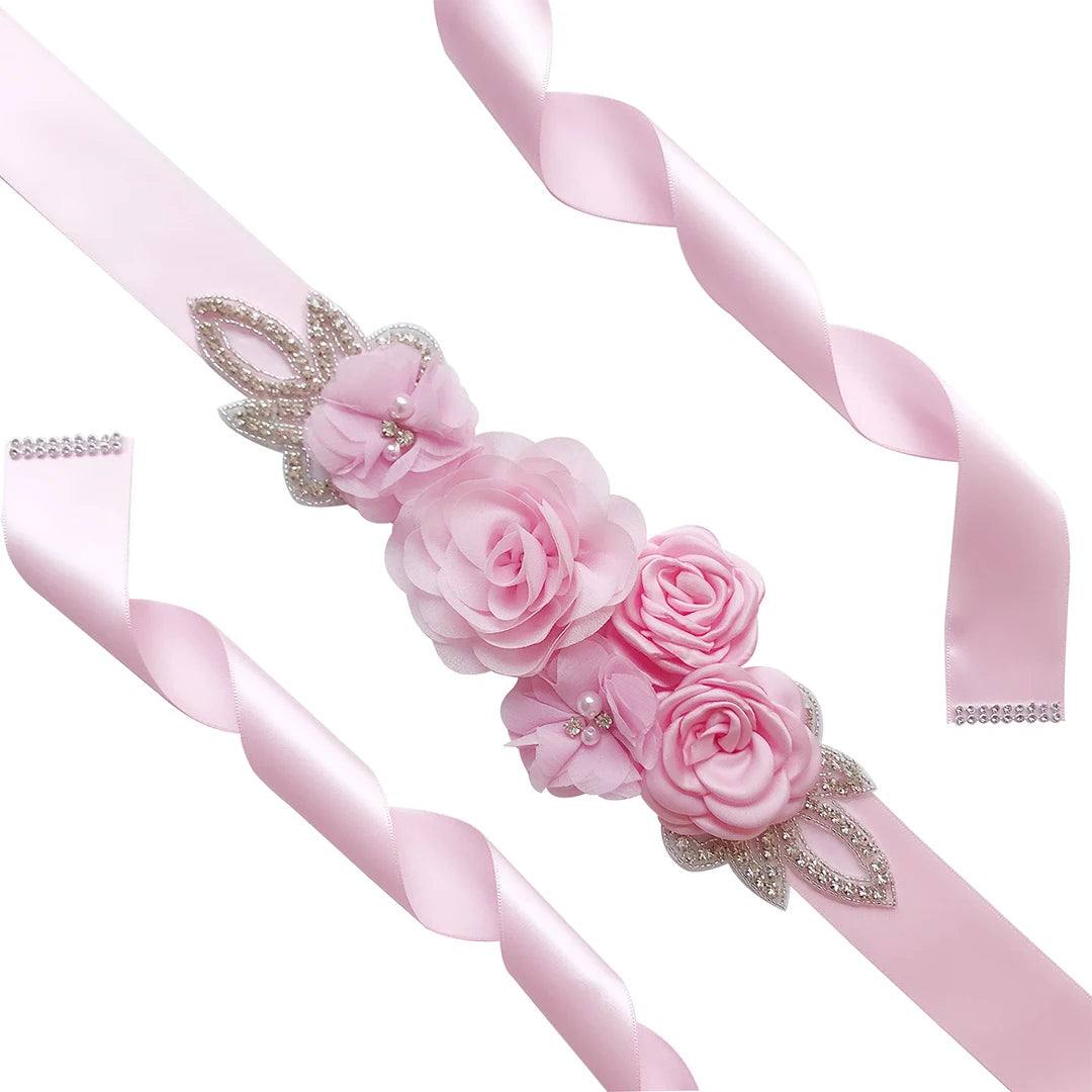 Hot sale wedding belt silk rose belt bridal pearl rhinestone flower belt bridal dress beaded handmade rose wedding belt