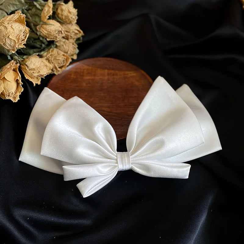 Bridal White Satin Bow Barrettes Wedding  Side Clip  Headdress Elegant  hair accessories for women