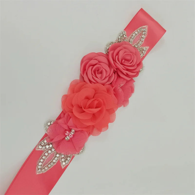 Hot sale wedding belt silk rose belt bridal pearl rhinestone flower belt bridal dress beaded handmade rose wedding belt