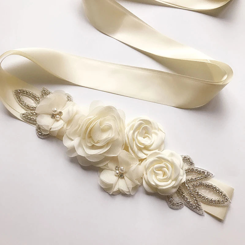 Hot sale wedding belt silk rose belt bridal pearl rhinestone flower belt bridal dress beaded handmade rose wedding belt