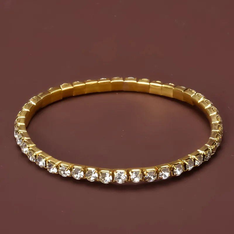 Women Crystal Bangles Rhinestone Elastic Round Bracelets for Female Gold Color Wrist Accessories Fashion Wedding Jewelry
