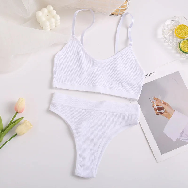 Women Bra Set Sexy Lingerie Female Underwear Set Bralette Ribbed Tops Girls Fashion Brassiere Basic Stretchy Tank Crop Tops