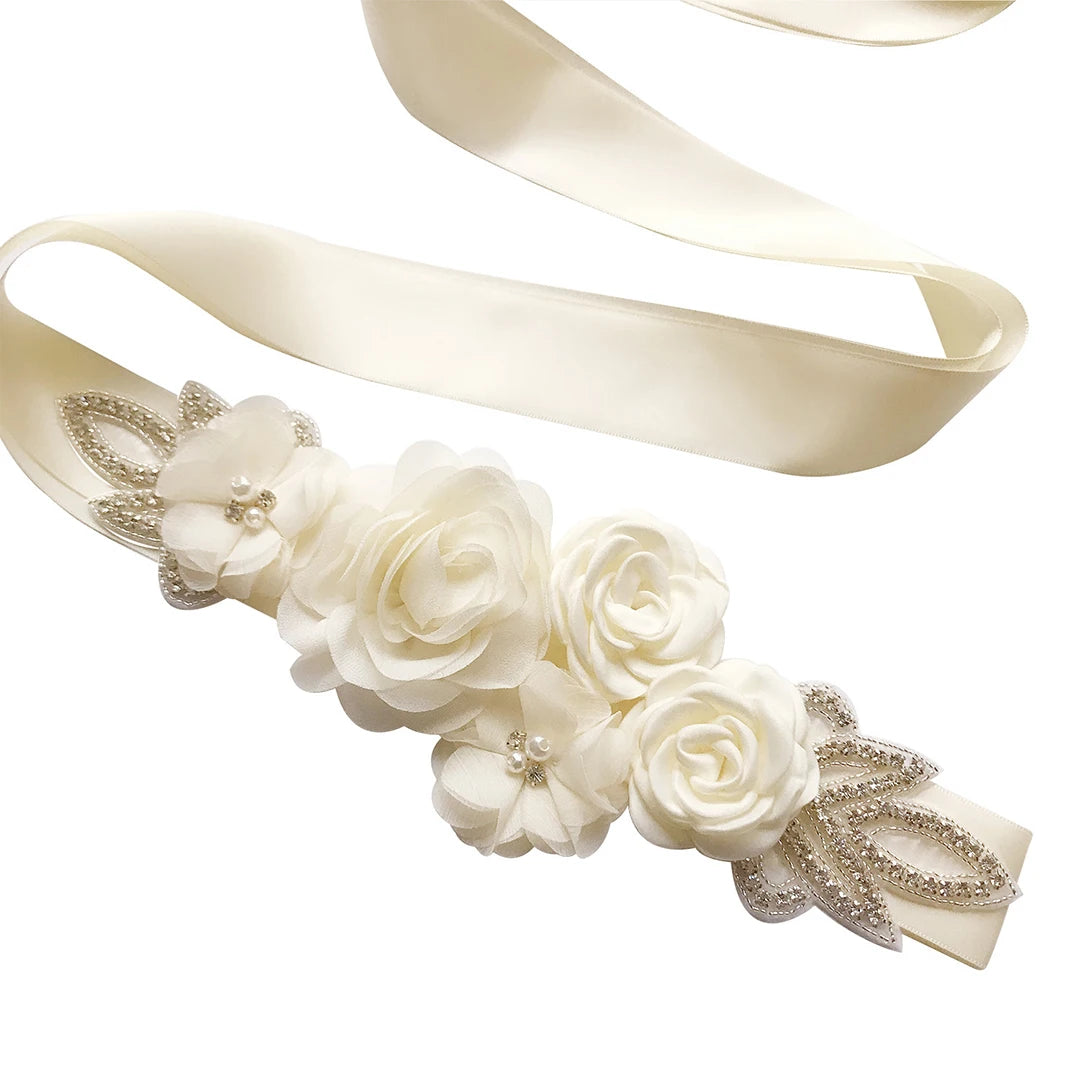 Hot sale wedding belt silk rose belt bridal pearl rhinestone flower belt bridal dress beaded handmade rose wedding belt