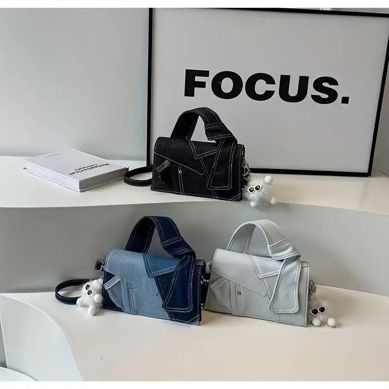 Women Small Shoulder Bags Quilted Crossbody Distressed Jean Denim Purse Evening Bag Clutch Handbag with Chain Strap