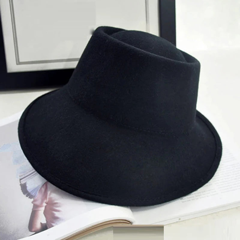 Elegant Women Felt Hat Ladies Winter Hats Wide Brim Fedora Special Tilt Asymmetrical Brim Wedding Church Party Hat Millinery Hat