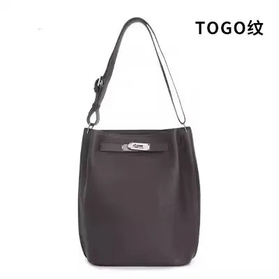 2024 Women's Trendy Togo Cowhide Bucket Bag New  Luxury Genuine Leather Top Layer Large Capacity HandBags