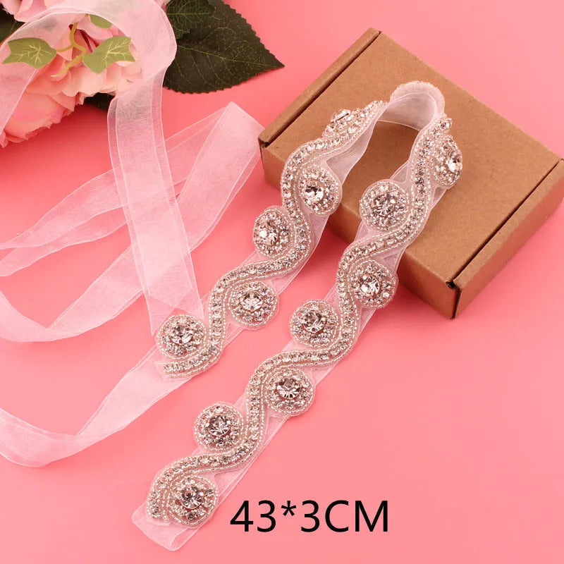Crystal bridal belt with ribbons, handmade silver wedding belt, cookie patient belt for wedding evening dresses