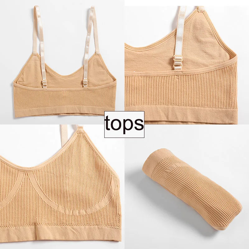 Women Bra Set Sexy Lingerie Female Underwear Set Bralette Ribbed Tops Girls Fashion Brassiere Basic Stretchy Tank Crop Tops
