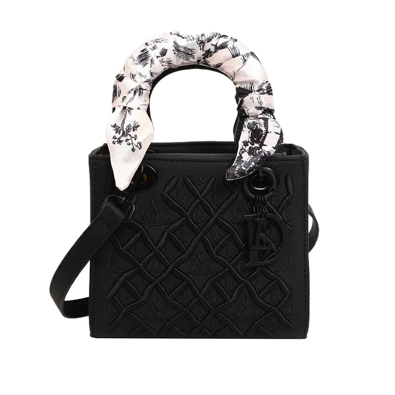 Fashionable and Luxurious Women's Single-shoulder Bag, Embroidered Checkered Silk Scarf Decorated Handbag, 8560