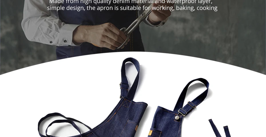 Unisex Simple Denim Apron Kitchen Accessory Sleeveless Apron Cooking Restaurant Barista Work Apron Durable Sanitary Baking Apron