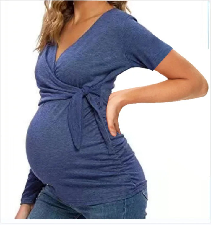 Maternity Wear T-shirt Shirt Maternity Wear Spring and Autumn Tops Breastfeeding V-neck Sexy Tops Pregnant Women Breastfeeding
