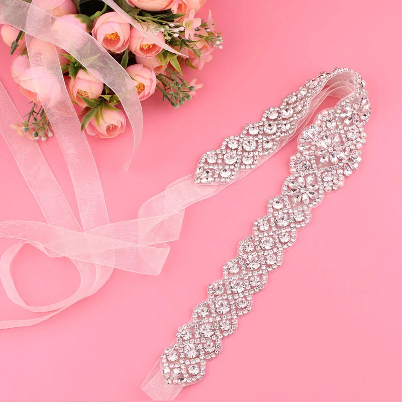 Crystal bridal belt with ribbons, handmade silver wedding belt, cookie patient belt for wedding evening dresses
