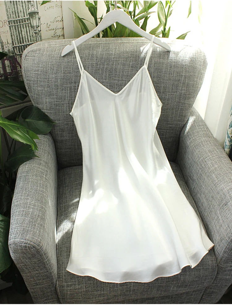 Sleeping dress 100% Real Silk Full slips nighties for women Long Camisole Chemise Bridesmaid mini dress V-Neck