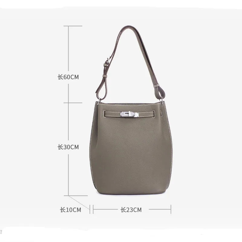 2024 Women's Trendy Togo Cowhide Bucket Bag New  Luxury Genuine Leather Top Layer Large Capacity HandBags