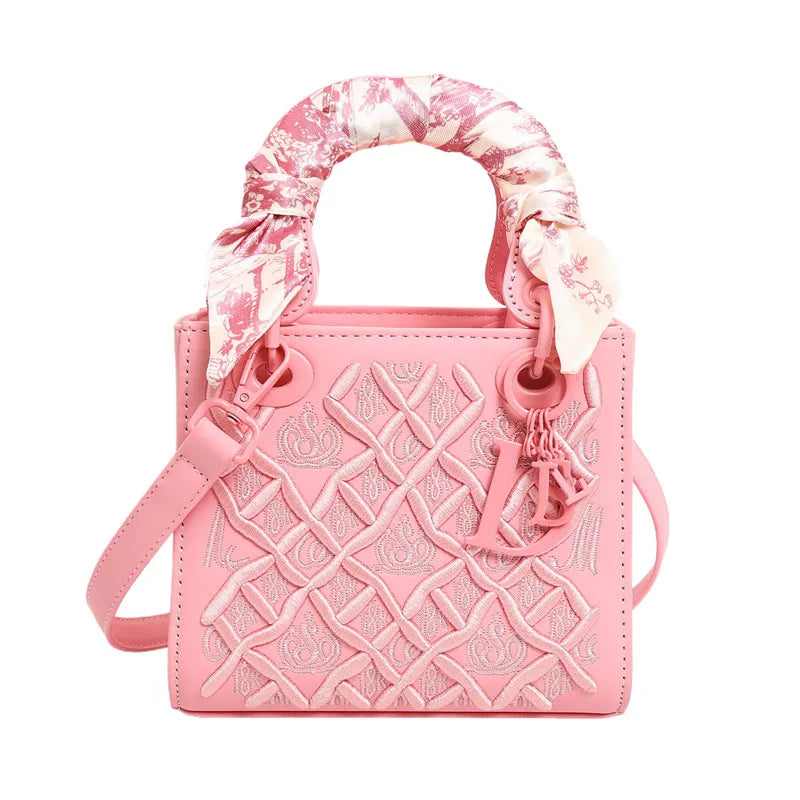 Fashionable and Luxurious Women's Single-shoulder Bag, Embroidered Checkered Silk Scarf Decorated Handbag, 8560