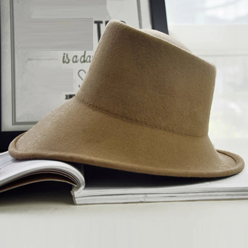 Elegant Women Felt Hat Ladies Winter Hats Wide Brim Fedora Special Tilt Asymmetrical Brim Wedding Church Party Hat Millinery Hat