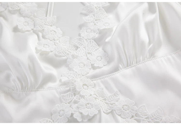 Night Sleep Dress Women Underwear Lingerie Sling Lace Embroidery V-Neck Sexy Nightdress Silk Nightgown Cross Strap Halter Dress