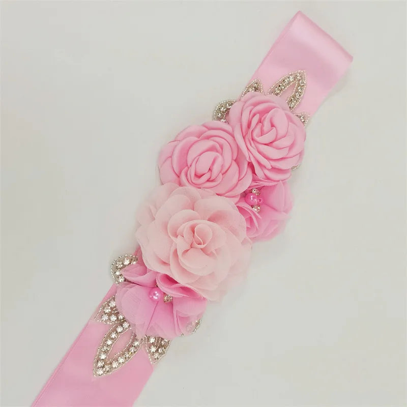 Hot sale wedding belt silk rose belt bridal pearl rhinestone flower belt bridal dress beaded handmade rose wedding belt