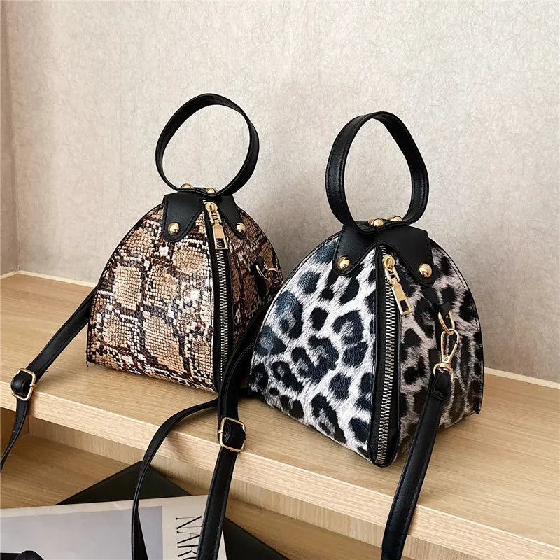 2022 New Arrivals Leopard Pattern Bag Woman Triangle Purses Lady Hot Sell Shoulder Handbags for Females