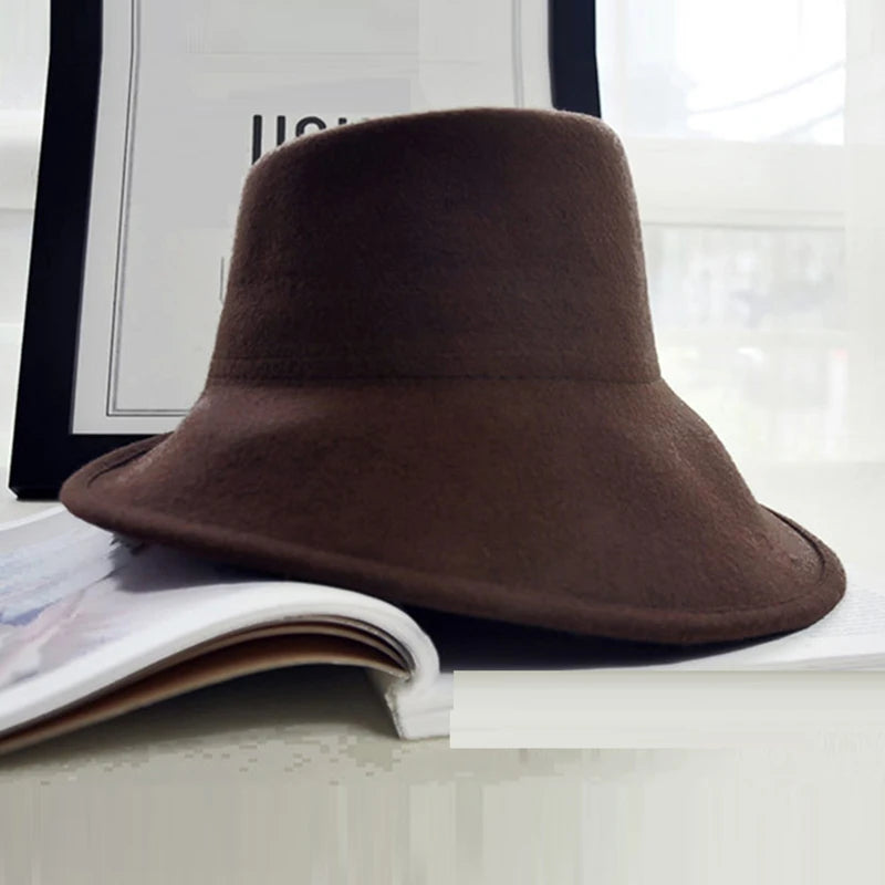 Elegant Women Felt Hat Ladies Winter Hats Wide Brim Fedora Special Tilt Asymmetrical Brim Wedding Church Party Hat Millinery Hat
