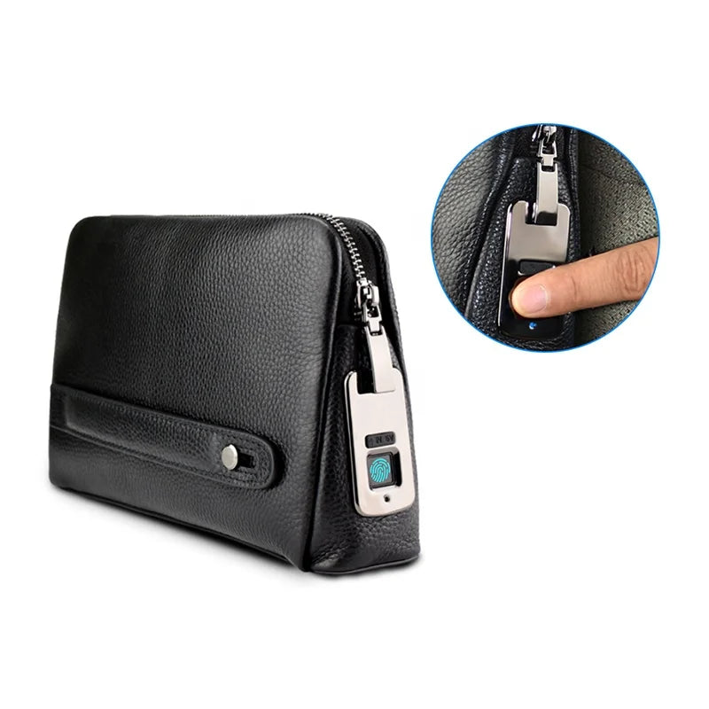 Fingerprint Lock Purse Handbag Anti-theft Waterproof Soft Genuine Cow Leather Smart Fingerprint System Clutch Bag