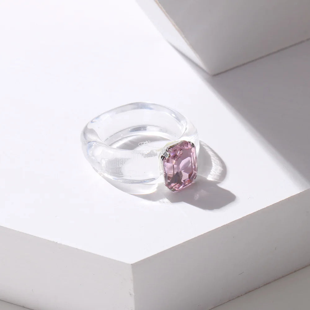 2021 New Colourful Transparent Resin vintage ring simple style Geometric Square Round Rings for Women men unisex Jewelry Gifts