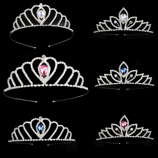 Princess Children's Tiara Red Bride Crown Floral Wedding Bridal Hair Accesories Golden Hair Jewelry Headdress
