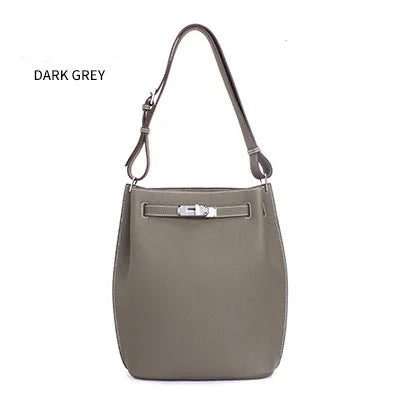 2024 Women's Trendy Togo Cowhide Bucket Bag New  Luxury Genuine Leather Top Layer Large Capacity HandBags