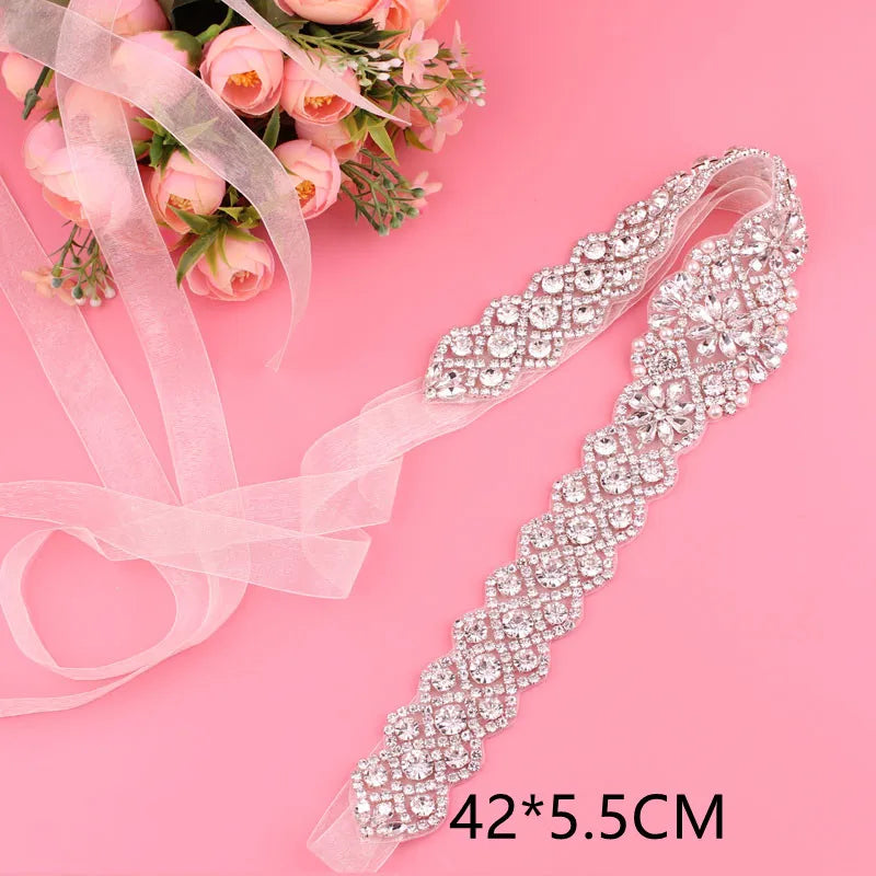 Crystal bridal belt with ribbons, handmade silver wedding belt, cookie patient belt for wedding evening dresses