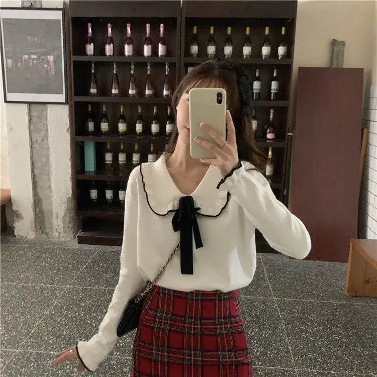 Woman Sweaters Femme Chandails Women's Doll Collar Knitted Top Sweater Autumn and Winter Pull Hiver